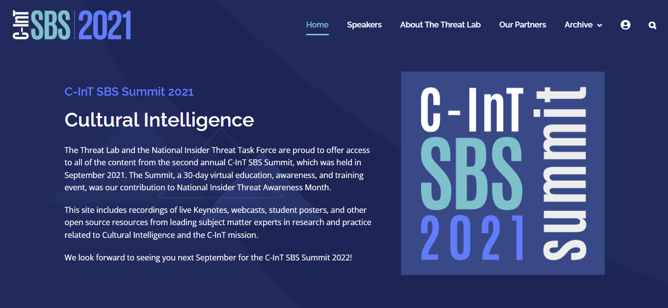 Screenshot of the C-InT SBS Summit 2021 website.